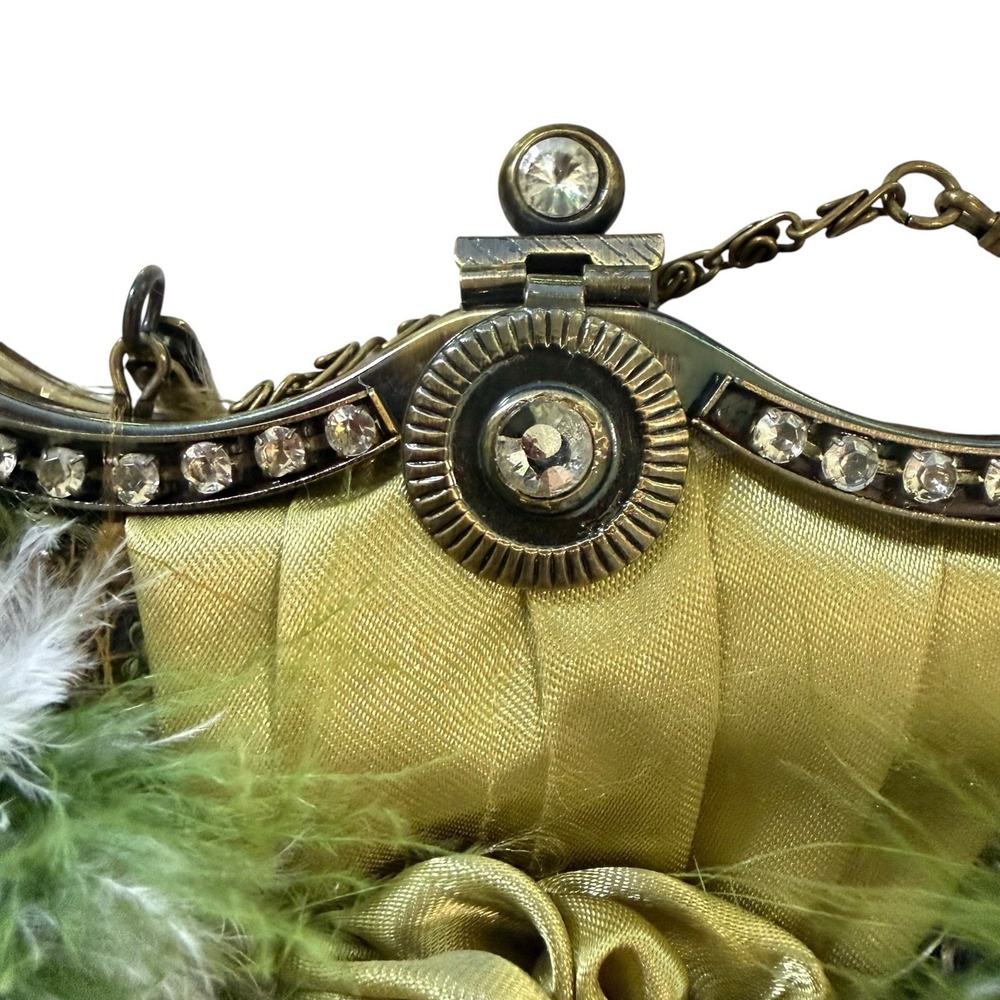 Green Feather Beaded Dark Fairy Boho Art Deco Clutch Metallic Purse w/strap READ - Picture 13 of 14